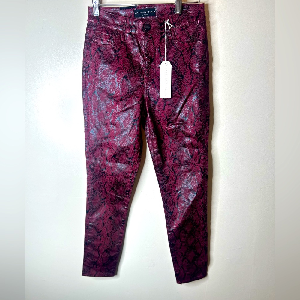 Sanctuary Denim Red Black Snakeskin High Rise Ankle Skinny Jeans Size 26